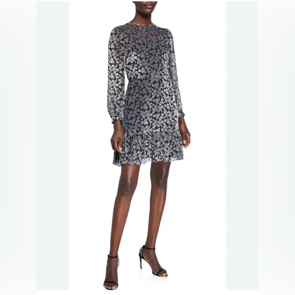 Shoshanna Black Floral Burnout Flocked Velvet Silk Fit & Flare Mini Dress Size 6